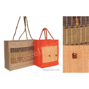 Handmade Jute Shopping <b>Bag</b> with Bamboo Panel Letter Pattern <b>Extra</b> <b>Large</b> Size Rope Handle From West Bengal for Groceries - Product Image 4