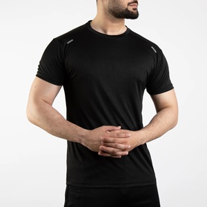 Camiseta de Manga Corta Negra para Hombre, de Secado Rápido, Corte Ajustado, Cuello Redondo, Informal, de Color Sólido, Tejida en Poliéster - Product Image 2