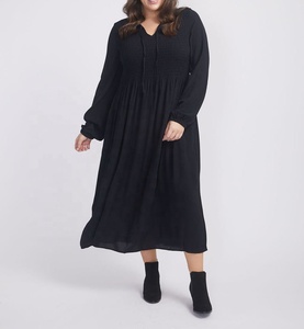 Vestidos Casuales Elegantes de Verano para Mujer, Estilo Americano, Manga Regular, Cuello Peter Pan, Color Negro, Tallas Grandes, Largo hasta la Pantorrilla, Corte en A, OEM/ODM - Product Image 4