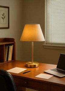 Indoor Decorative Metal Stand <b>Table</b> Lamp with Elegant Fabric Shade Modern Golden <b>Bedside</b> Night Light for Living Room - Product Image 3