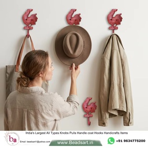 Patère murale Red Rooster en métal, design animal, style rustique, crochet simple pour vêtements, porte-manteau décoratif fait main - Product Image 2