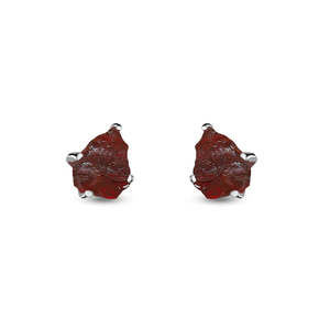 925 Silver Natural Garnet Rough Butterfly Lock Stud <b>Earrings</b> Fashion Trendy Dainty Prong Setting Pack of 4 Pairs - Product Image 2
