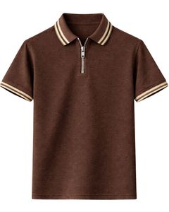 Manufacturer <b>Brown</b> <b>Mens</b> Quarter Zip Polo <b>Shirt</b> Short Sleeve Rib Collar Casual Summer Wear Cotton Blend Custom Manufacturer - Product Image 1