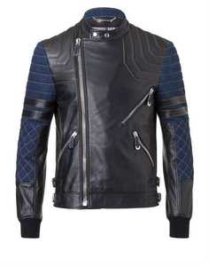 Blouson moto en cuir véritable beige pour homme, col rabattu, fermeture éclair, coupe ajustée, manches classiques, couleur unie, automne - Product Image 1