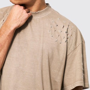 T-shirts tendance unis et déchirés, 100 % coton, légers, style streetwear, avec logo personnalisé - Product Image 6