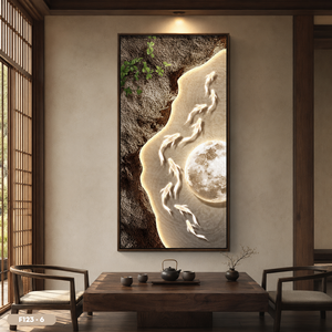 Peinture murale en soie de luxe très vendue, décoration intérieure, tissu en soie fait main, motif Koi et Lune, Vietnam OEM ODM Modèle F123 - 6 - Product Image 4