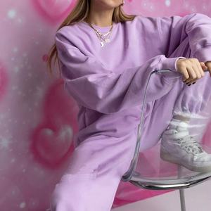 Women Crew Neck Sweatsuit <b>Hoodie</b> Jogger Set Fleece Warm Athletic Workout Gym <b>Running</b> Activewear Two Piece Outfit 100% Cotton - Product Image 2