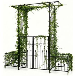 Arco da Giardino in Metallo da 1,8 m con Doppia Porta Bloccabile e Fioriere ad Arco a Tetto Piatto (Modello 3D) - Product Image 1