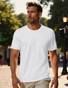 T-shirt blanc à manches courtes et col rond pour homme, coupe classique, couleur unie, en jersey de coton décontracté, respirant, design tricoté teint uni - Product Image 3