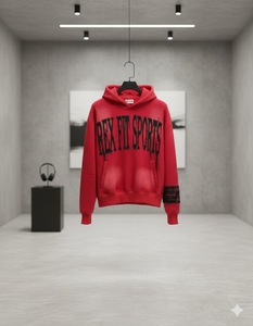 REX FIT SPORTS <b>Men</b> Oversized Hooded <b>Sweatshirt</b> <b>Red</b> Cotton French Terry Pocket Design Comfortable Size Custom Casual Autumn Wear - Product Image 1