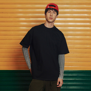 <b>Men's</b> Black Regular Fit Short Sleeve <b>Turtleneck</b> T-Shirt 100% Cotton Jersey Casual Hip Hop Breathable Cartoon Print Front Logo - Product Image 4