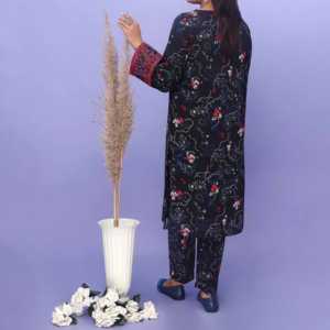 Conjunto de 2 Piezas de Pantalones de Traje Negros Estampados Khaddar para Mujer, Talla S - PW4168 - Product Image 1