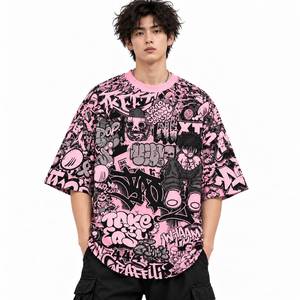 <b>Men's</b> Breathable Plus Size <b>Pink</b> Graphic Print Oversized Hip Hop T-<b>Shirt</b> Short Sleeve Cartoon Streetwear Tee - Product Image 1