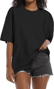 Camiseta Premium de Cuello Redondo y Manga Corta para Mujer, 100% Algodón, Color Sólido, Corte Holgado, para Todas las Temporadas, Tejido de Punto Jersey - Product Image 3