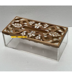 Luxury Mother of Pearl Inlay Wooden Tissue <b>Box</b> Cover | Handmade Decorative Tissue Holder for Living Room Bathroom Hotel Office - Product Image 3
