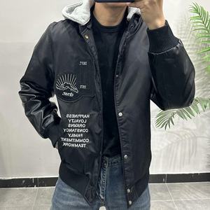 Blouson bomber noir unisexe tendance 2024 avec capuche amovible, style streetwear personnalisé, service OEM disponible - Product Image 4