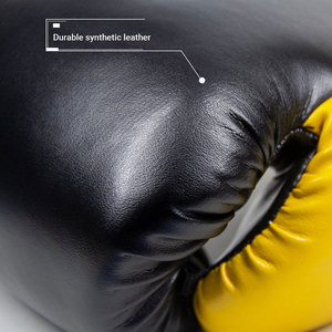 Gants de boxe d'entraînement pour enfants Econex Sports en cuir PU noir et jaune, à doigts entiers, avec fermeture à lacets au poignet, personnalisables - Product Image 5