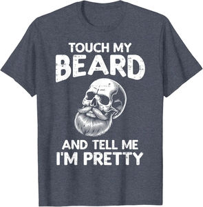 T-shirt en coton pour hommes, décontracté, à manches courtes, avec image de crâne, Touch My Beard Tell Me Im Pretty - Product Image 3