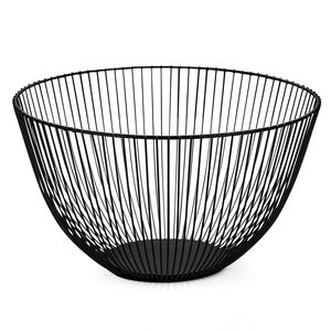Handcrafted <b>Black</b> Metal Wire Round <b>Storage</b> <b>Basket</b> <b>with</b> Wooden Base and Handles Modern Kitchen Fruit Holder - Product Image 5