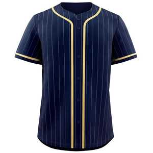 Camiseta de Béisbol a Rayas Azul Marino para Hombre, Manga Corta, Cierre Frontal con Botones, Transpirable, Ropa Deportiva 100% Poliéster - Product Image 1