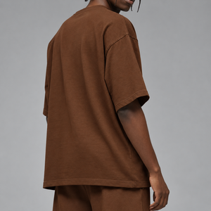 Camisetas casuales de algodón grueso con hombros caídos para hombre, cuello redondo acanalado, color liso, corte holgado, estilo urbano, logotipo personalizado, OEM, venta al por mayor - Product Image 3