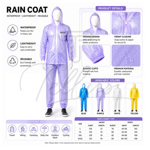 Traje Impermeable y Cortavientos para Hombre, 2 Piezas, Chaqueta y Pantalones de PVC/Poliéster Resistentes para Trabajo al Aire Libre - Product Image 6