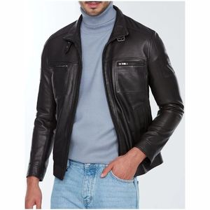 Premium Genuine <b>Sheepskin</b> Bomber Leather <b>Jacket</b> Men Motorcycle Leather <b>Jackets</b> Brown Color Mens Leather Winter <b>Jacket</b> For Men - Product Image 4