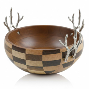 Cuenco para servir ancho y profundo de madera de mango de diseño superior con incrustaciones de metal de aluminio, utensilios de cocina clásicos y decoración para el hogar a precio de fábrica. - Product Image 4