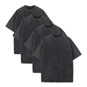 Camiseta de cuello alto de algodón 100% en blanco, 280GSM, de peso pesado, corte holgado, oversize, formal, de manga corta, con estampado liso y serigrafía frontal para hombre. - Product Image 1