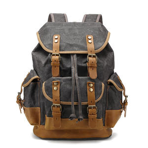 Vintage <b>Canvas</b> <b>Backpack</b> Unisex Softback Hasps Closure Travel Durable 20-37L Brown Leather Accents - Product Image 4
