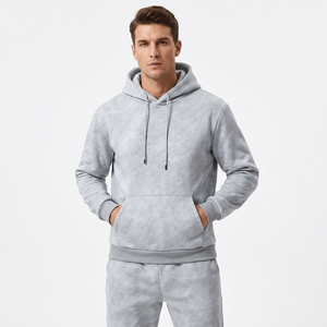 Ensemble de survêtement unisexe gris uni à capuche 100 % coton, sweat-shirt et pantalon de survêtement décontractés, coupe ample longue, pour l'automne - Product Image 3