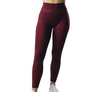 Leggings de yoga taille haute sans couture pour femme, couleur unie, longueur intégrale, pantalon de sport extensible et élastique, bordeaux - Product Image 6