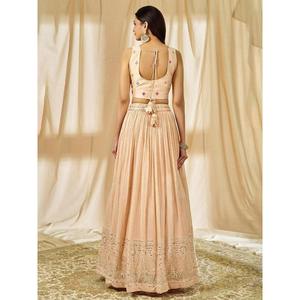 Fabulous <b>Peach</b> Thread Embroidered Georgette Reception Wear Lehenga Choli - Product Image 3