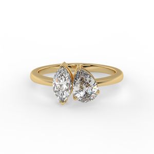 แหวนเพชรโมอิสรูปลูกแพร์ทอง14K สำหรับผู้หญิงแหวนหินสองชิ้นทันสมัย - Product Image 5