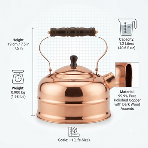 Bouilloire en cuivre traditionnelle de designer avec poignée florale en bois pour une cuisine haut de gamme, pour la décoration de la maison, des hôtels et des restaurants - Product Image 5