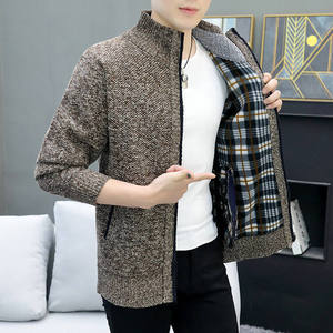 Autumn and Winter Men's Cotton/Bamboo Fiber Sweater Long Sleeve <b>Cardigan</b> Zipper <b>Coat</b> with Raised Rubber Print - Product Image 5