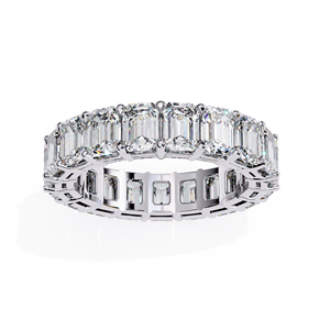 Bague de mariage éternelle complète 19 pierres en moissanite taille émeraude 4,5x3,25mm couleur D VVS1, en or massif 10K plaqué rhodium, sertie à griffes - Product Image 2