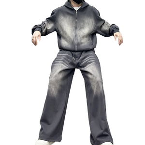 Ensemble de survêtement homme oversize teint en pièce, sweat à capuche zippé et pantalon de jogging, couleur unie, coupe décontractée ample, pour l'automne - Product Image 3