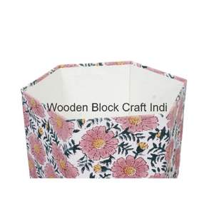 Cubo de papel decorativo hecho a mano con tapa abierta, impreso en PP, con envoltura de cartón y tela 100% algodón. - Product Image 4