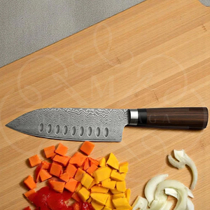 Couteau Santoku Damas Granton, couteau Damas haut de gamme, lame en acier Damas 67 couches pour une durabilité et une affûtation exceptionnelles - Product Image 6