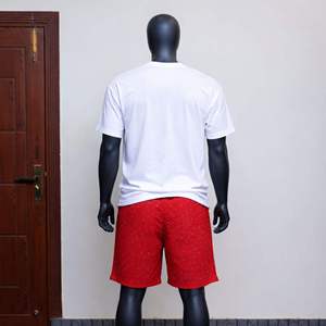 Men's Black T-Shirt & Shorts <b>Set</b> Crew Neck Printed Street Style Summer Wear 100% Cotton <b>Knitted</b> Fabric - Product Image 2