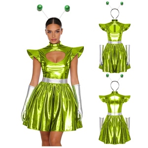 Robe de cosplay d'<span class=keywords><strong>astronaute</strong></span> alien pour <span class=keywords><strong>femme</strong></span> avec gants et bandeau, robe métallique pour événements de cosplay et costumes de danse lyrique - Product Image 4