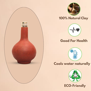 Handcrafted Terracotta Clay Surahi <b>Water</b> Bottle with Stainless Steel Cap Traditional Earthenware <b>Water</b> Jug for Home Kitchen and - Product Image 4