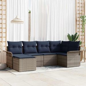 Grey Poly Rattan <b>Garden</b> <b>Sofa</b> Set 6 Seater Outdoor Furniture With Cushions Contemporary Design - Product Image 3