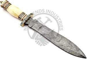 Couteau de chasse Dogger en acier de Damas avec manche en os de chameau et garde en laiton, 13 pouces, fait main, qualité supérieure, lame fixe à tranchant aiguisé - Product Image 4