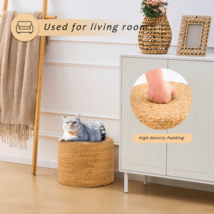 Poggiapiedi Artigianale in Giacinto d'Acqua Naturale Intrecciato, Comodo Pouf per Arredamento e Seduta - Product Image 6