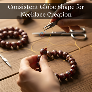 EXCEL EXPORTS Cuentas de Vidrio Hechas a Mano para Decoración de Pasteles de Boda, Color Rojo, 12 mm, 8 Pulgadas, Redondas |   Patrón de Puntos Metálicos |   Fabricación de Joyería DIY - Product Image 3