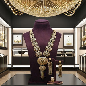 สร้อยคอ/ต่างหู/แหวนรูปตัวยาวชุบทองเครื่องประดับแฟชั่นแบบดั้งเดิมหรูหราสำหรับงานแต่งงานและงานปาร์ตี้วัสดุทองเหลือง - Product Image 3