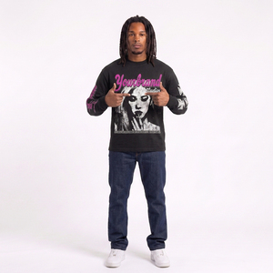 Your brand Logo Long Sleeve T-Shirt Black Pink Print O-Neck <b>Men's</b> Pullover Cotton Fleece Sweatshirt For <b>Men</b> Crew Neck <b>Jumper</b> - Product Image 4