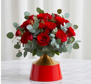 Impresionante Florero Metálico Rojo y Dorado, Perfecto para Decoración de Bodas, Recepciones de Oficina o Regalos de Inauguración de Casa - Product Image 5